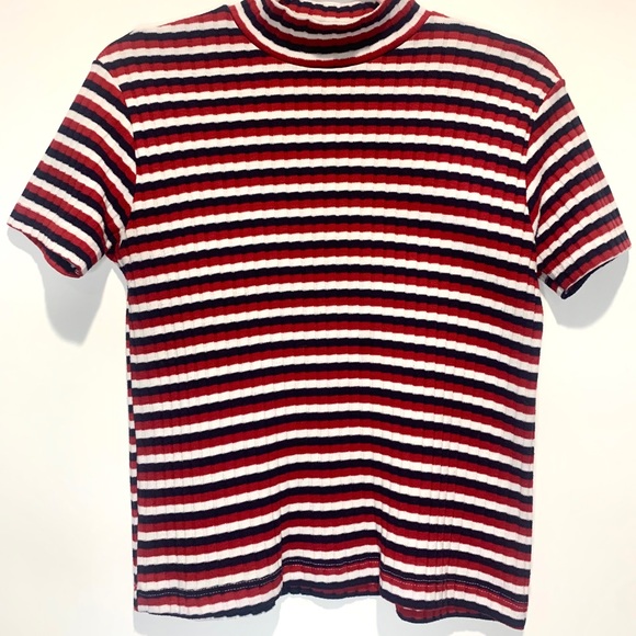Santa Barbara Red, Navy Blue and Red Striped Mock-neck Tee - Picture 2 of 4